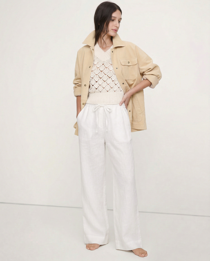 Muse & Valeur | Linen Wide Leg Pant for Women in Ruffle Style