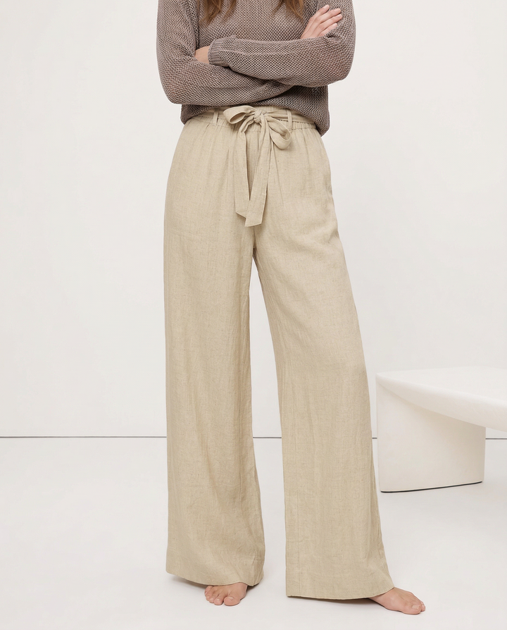 Muse & Valeur | Linen Wide Leg Pant for Women in Ruffle Style