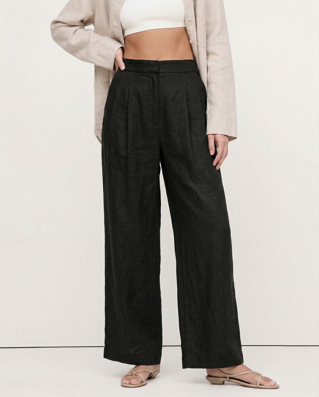 Muse & Valeur | Pleated Wide Leg Linen Pant