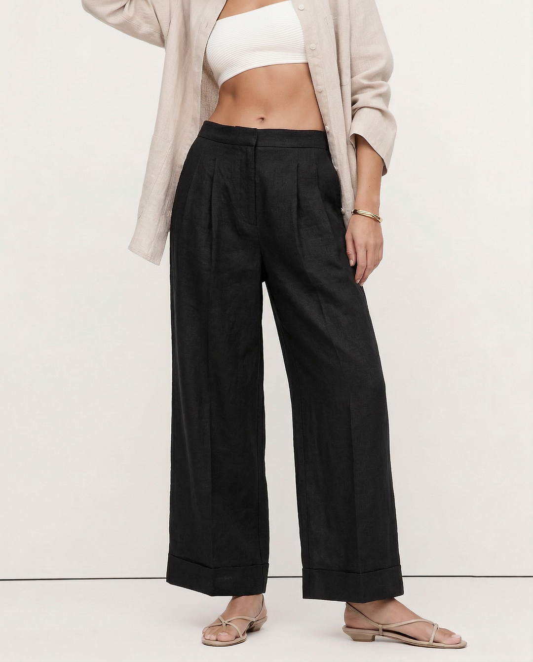 Muse & Valeur | Pleated Wide Leg Linen Pant