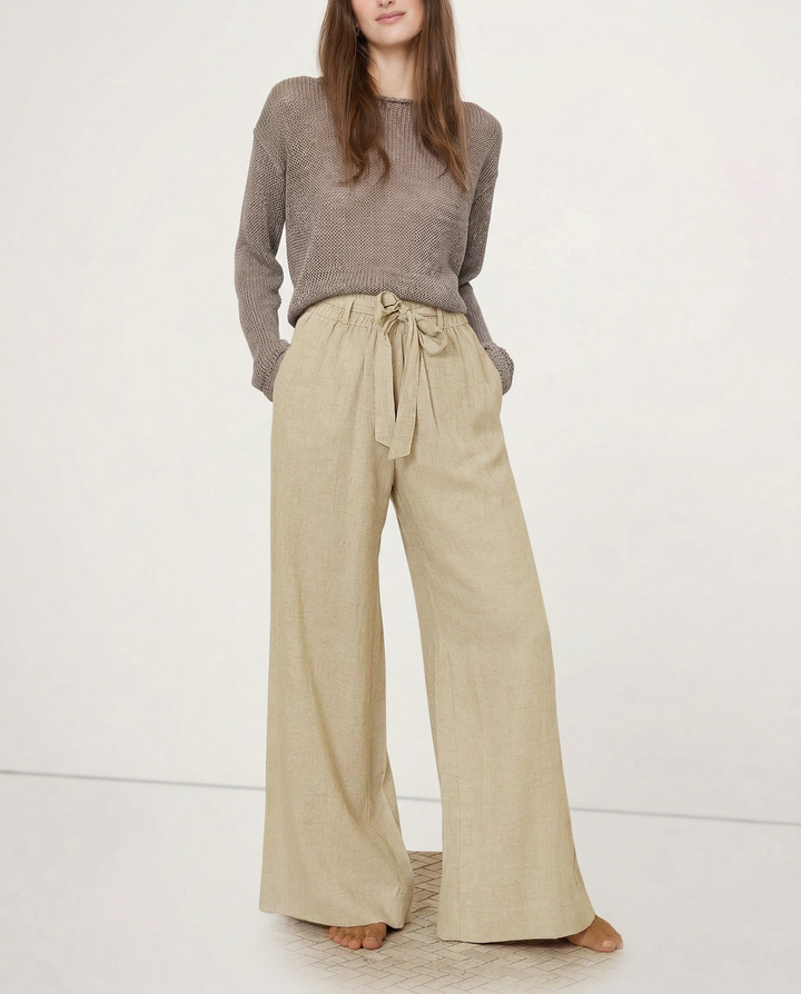 Muse & Valeur | Linen Wide Leg Pant for Women in Ruffle Style