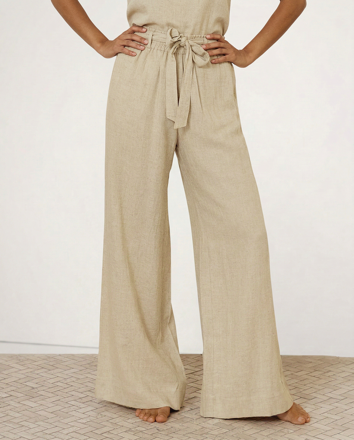 Muse & Valeur | Linen Wide Leg Pant for Women in Ruffle Style