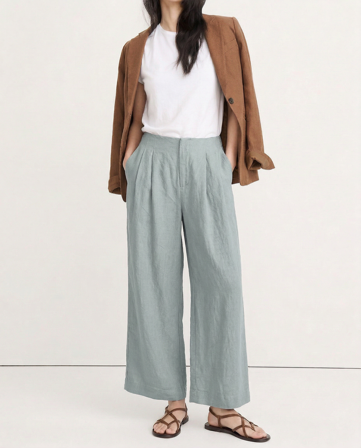 Muse & Valeur | Pleated Wide Leg Linen Pant