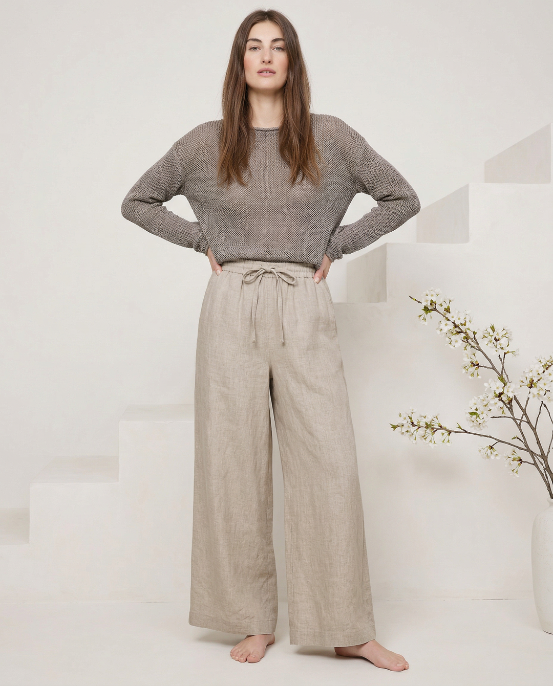 Muse & Valeur | Linen Wide Leg Pant for Women in Ruffle Style