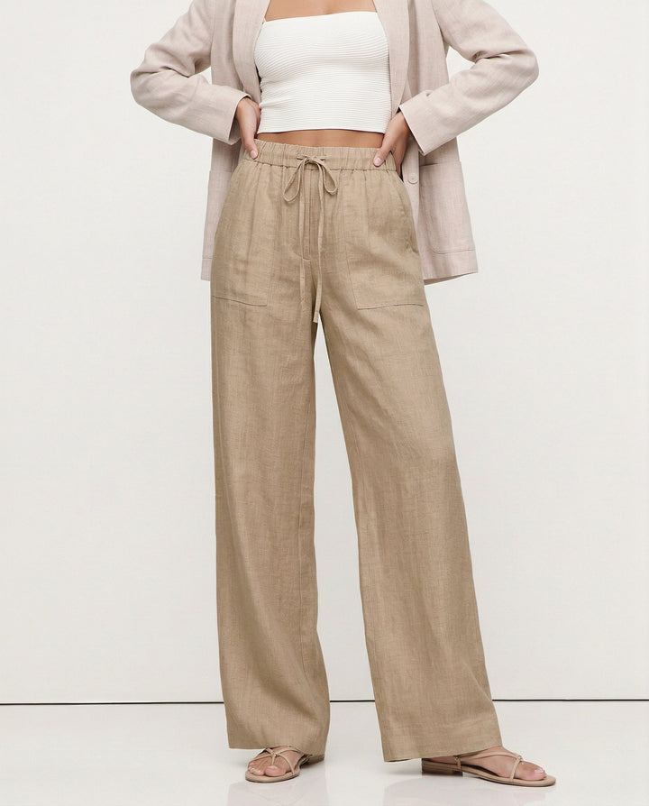 Muse & Valeur | Linen Straight Pants for Women with Drawstring