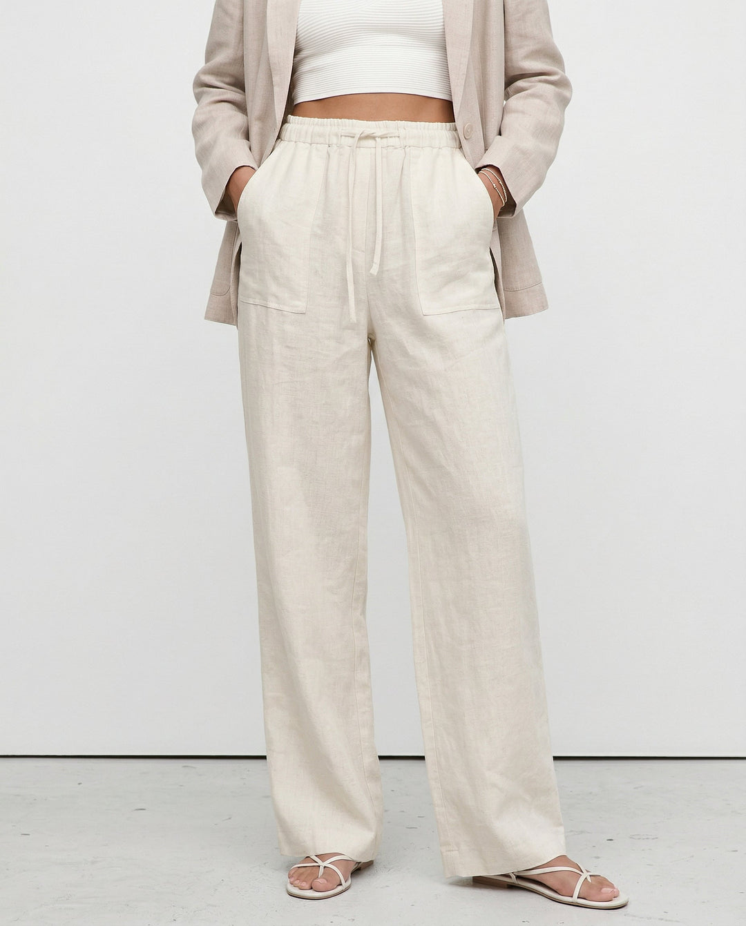 Muse & Valeur | Linen Straight Pants for Women with Drawstring