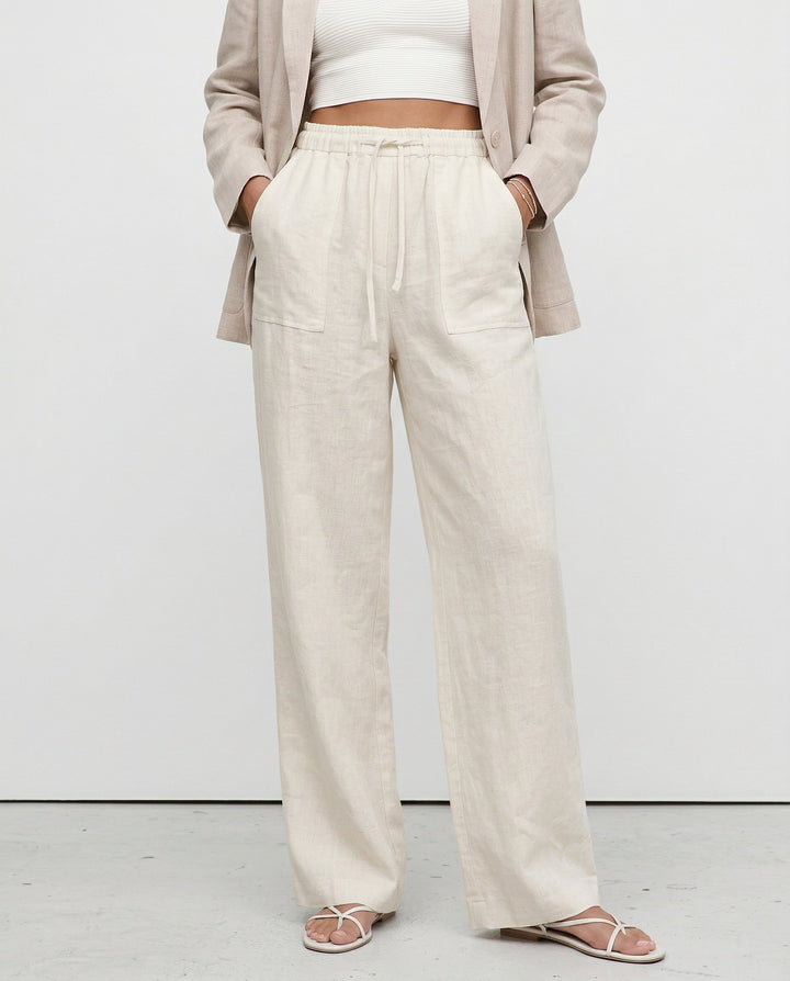 Muse & Valeur | Linen Straight Pants for Women with Drawstring