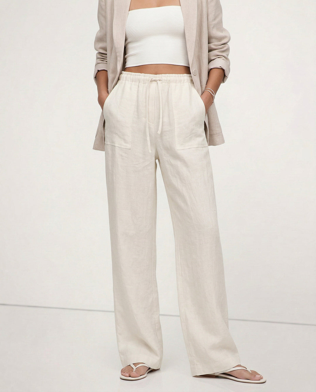Muse & Valeur | Linen Straight Pants for Women with Drawstring