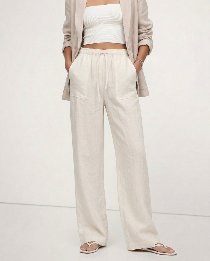 Muse & Valeur | Linen Straight Pants for Women with Drawstring