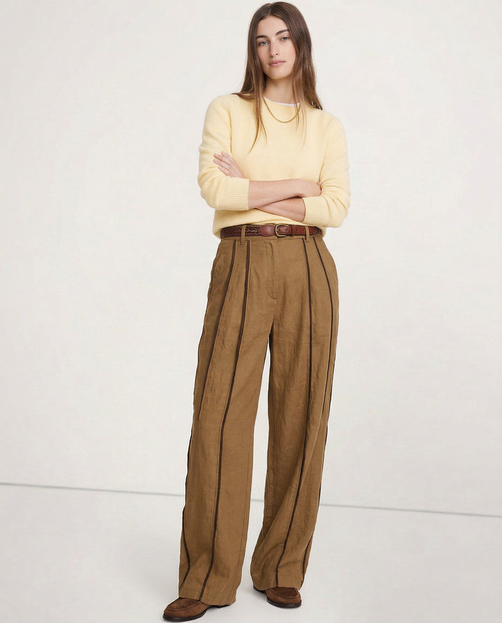 Muse & Valeur | Green Stripe Linen Wide Leg Pant