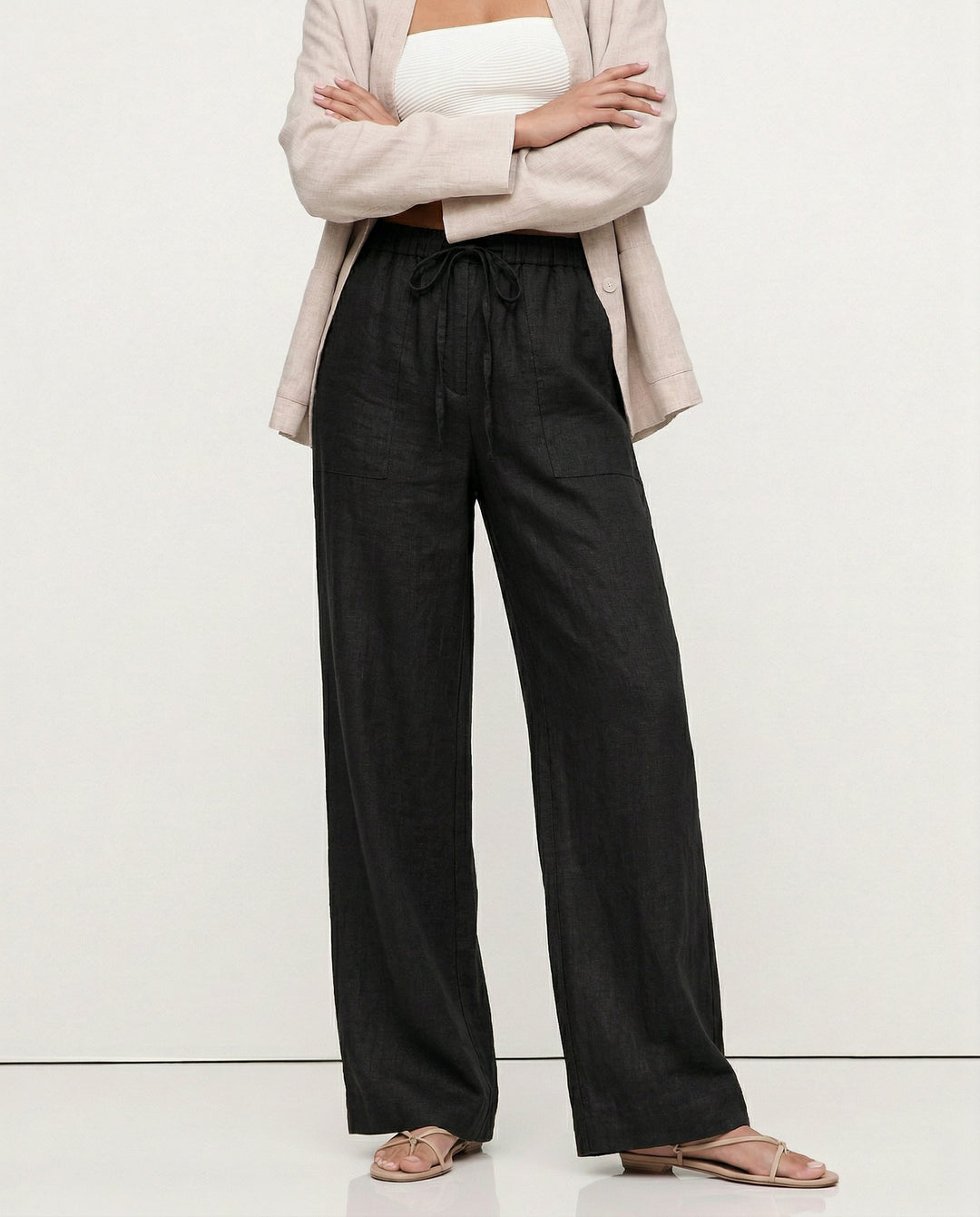 Muse & Valeur | Linen Straight Pants for Women with Drawstring