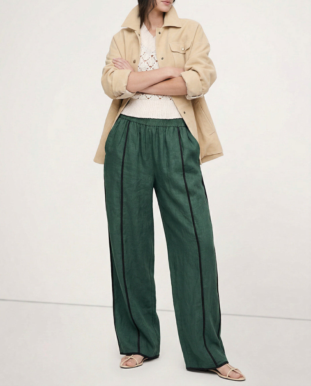 Muse & Valeur | Green Stripe Linen Wide Leg Pant