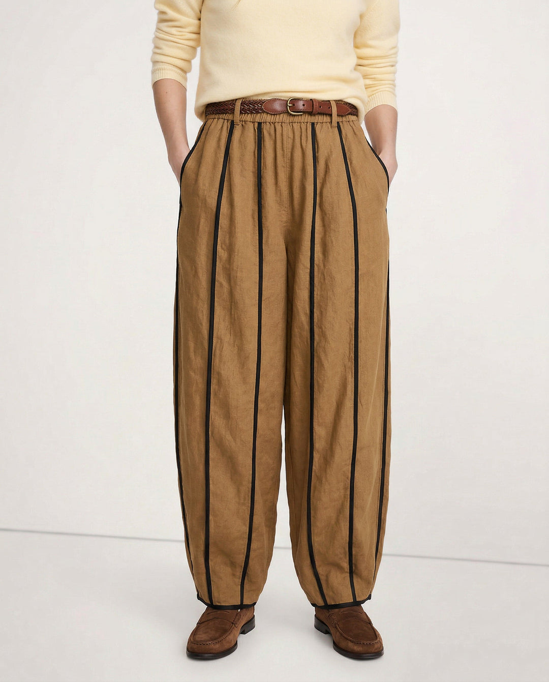 Muse & Valeur | Green Stripe Linen Wide Leg Pant