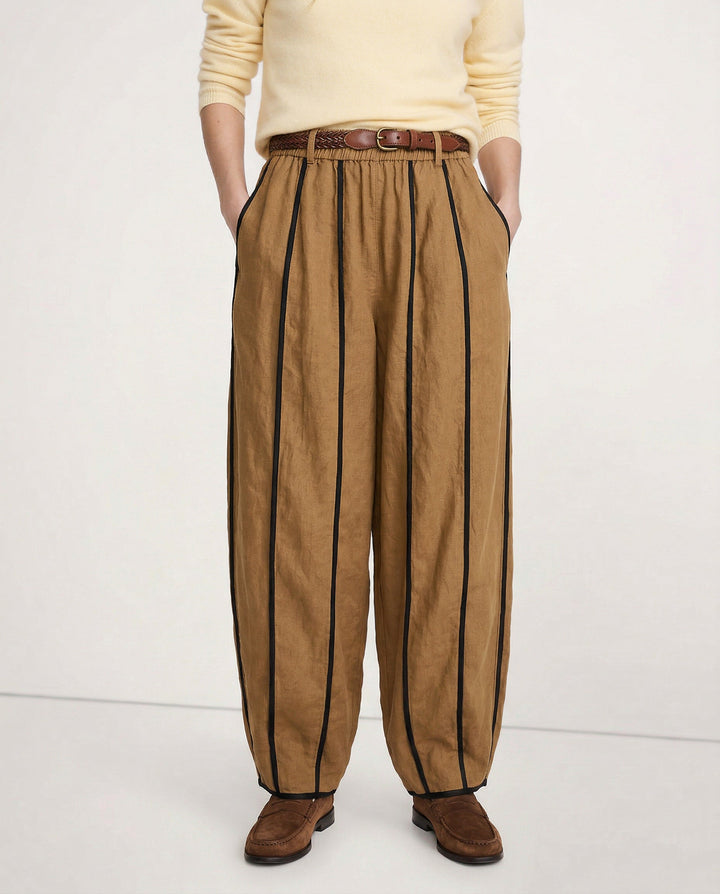 Muse & Valeur | Green Stripe Linen Wide Leg Pant
