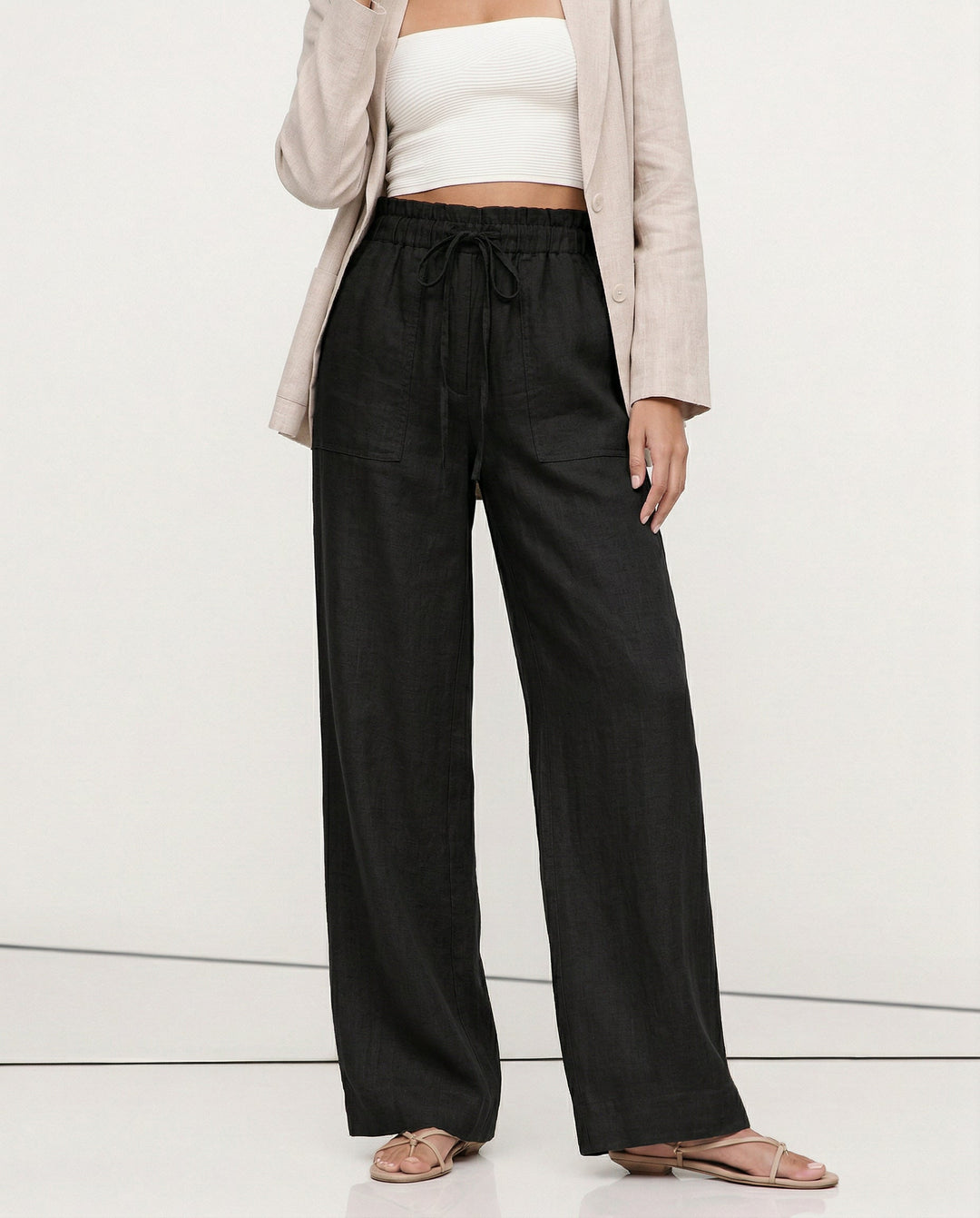 Muse & Valeur | Linen Straight Pants for Women with Drawstring