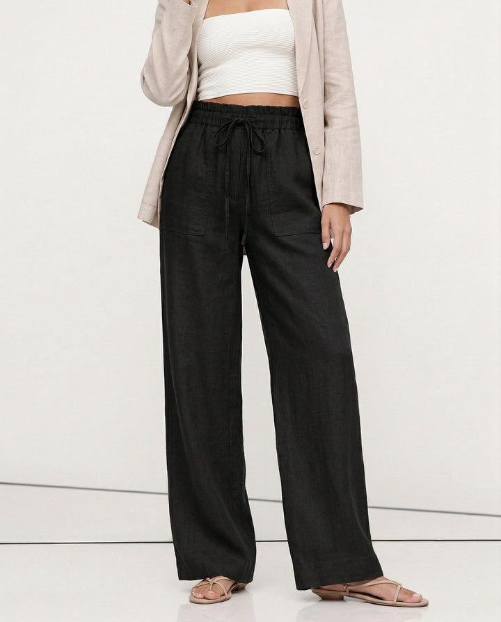 Muse & Valeur | Linen Straight Pants for Women with Drawstring