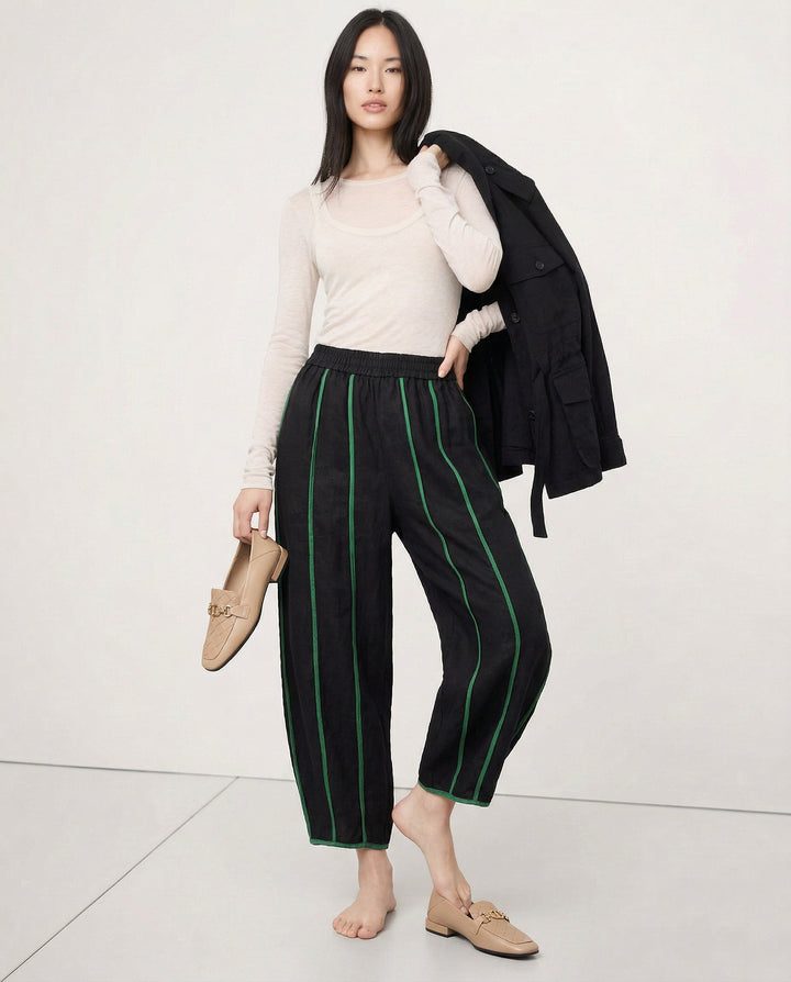 Muse & Valeur | Green Stripe Linen Wide Leg Pant