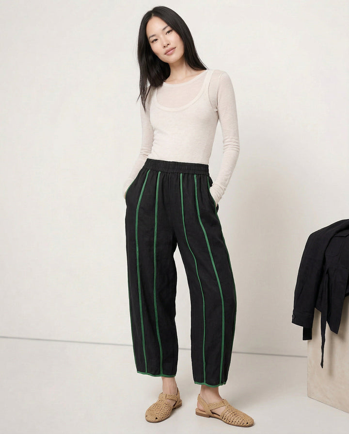 Muse & Valeur | Green Stripe Linen Wide Leg Pant