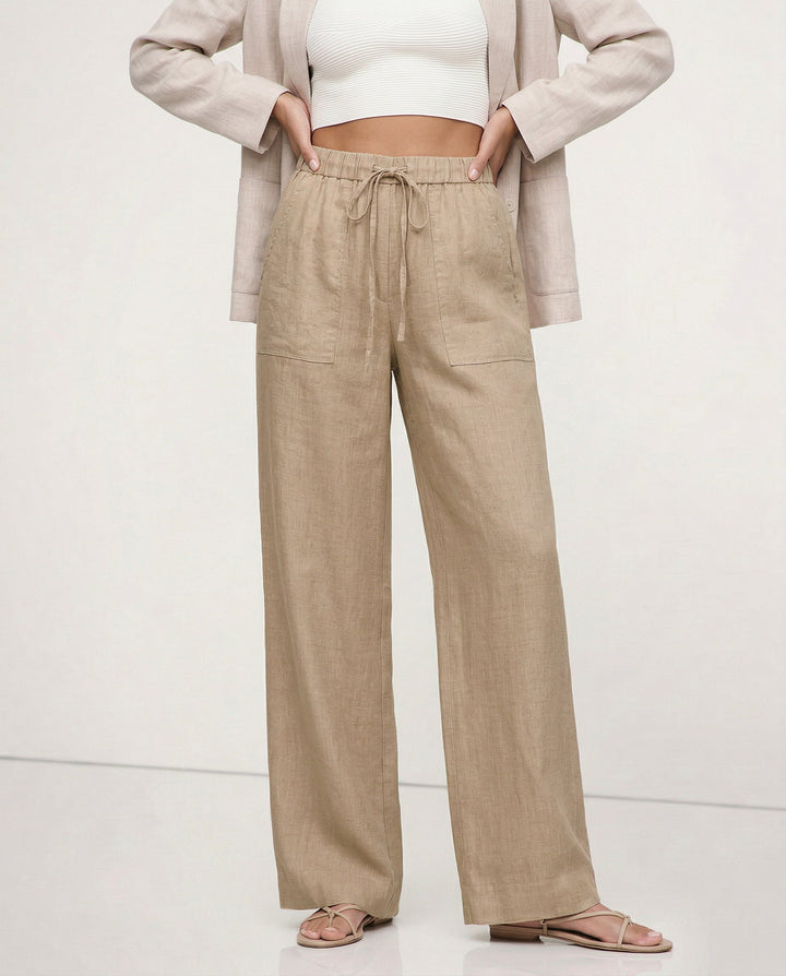 Muse & Valeur | Linen Straight Pants for Women with Drawstring