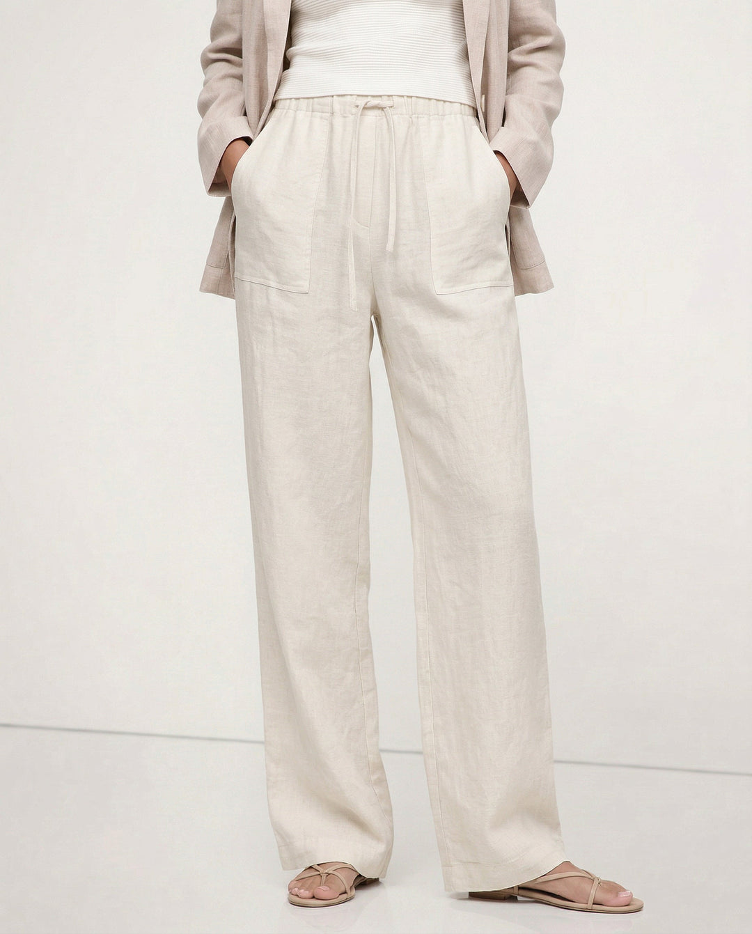 Muse & Valeur | Linen Straight Pants for Women with Drawstring