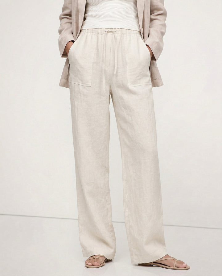 Muse & Valeur | Linen Straight Pants for Women with Drawstring