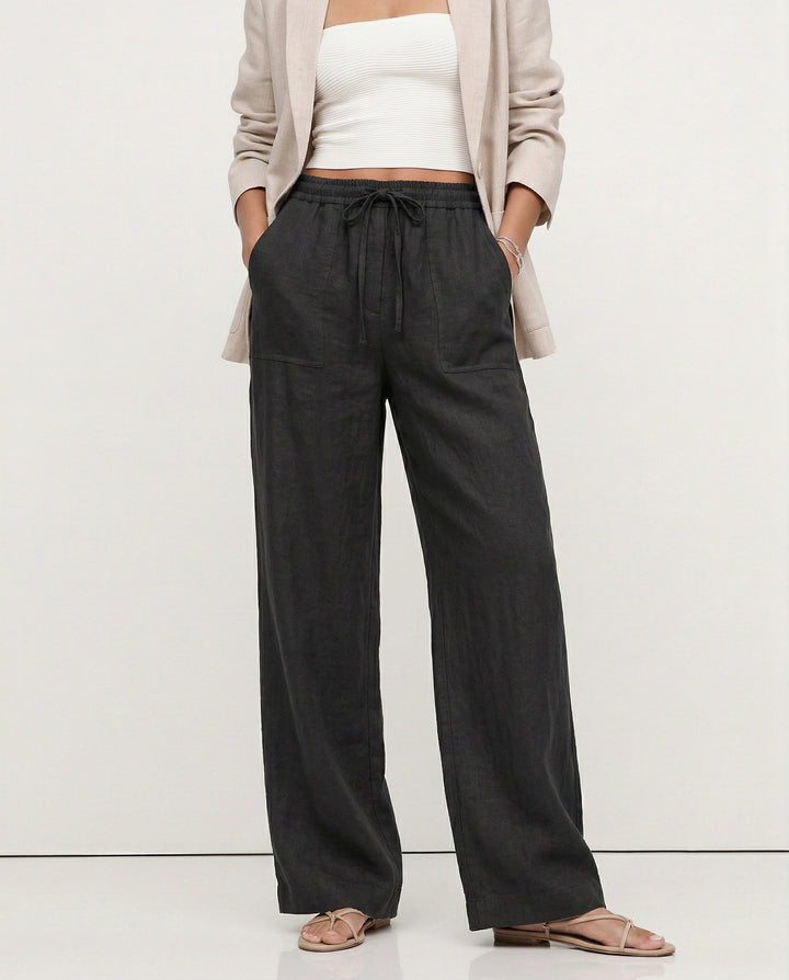 Muse & Valeur | Linen Straight Pants for Women with Drawstring