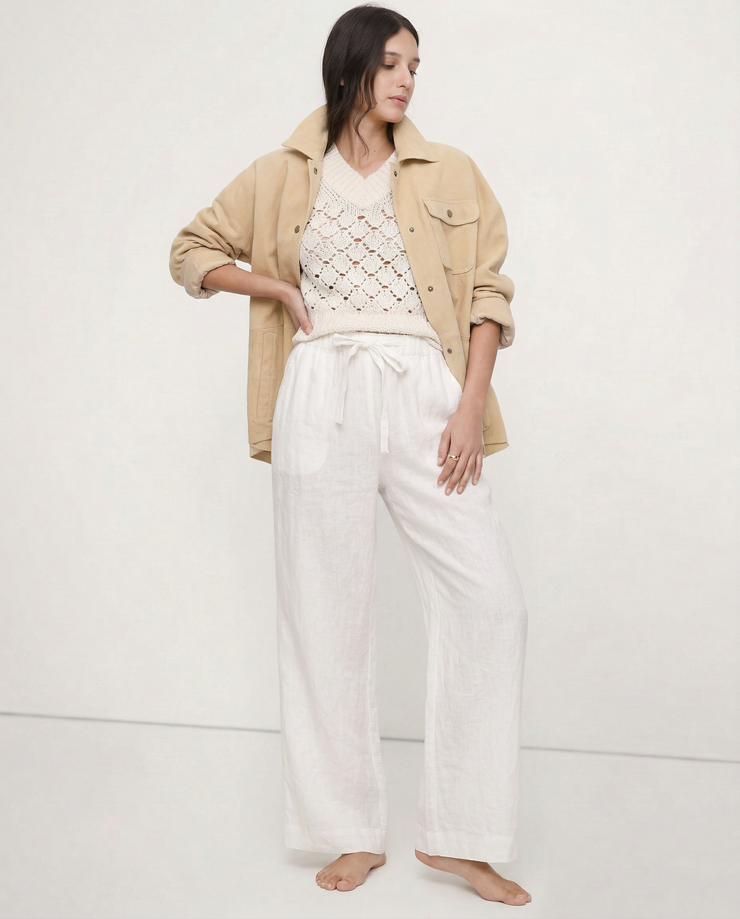 Muse & Valeur | Linen Wide Leg Pant for Women in Ruffle Style