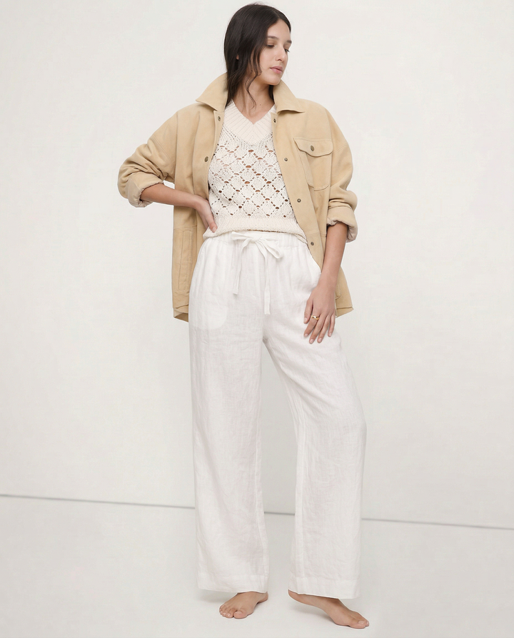 Muse & Valeur | Linen Wide Leg Pant for Women in Ruffle Style