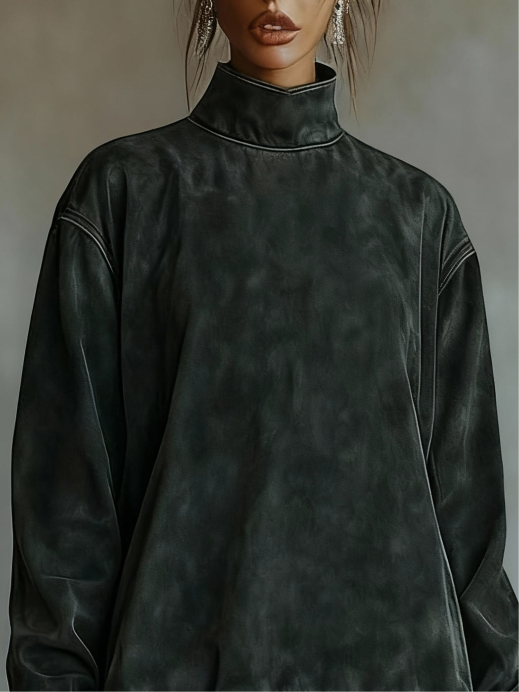 Mini Dress for Women, Turtleneck, Leopard Print Panel, Fit and Flare Style